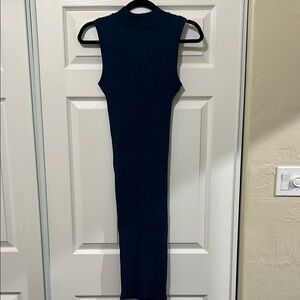 Zara Elegant Navy Sleeveless Ribbed Maxi Dress